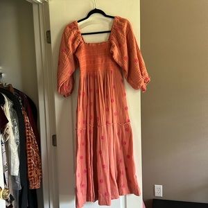 FREE PEOPLE Dahlia embroidered Maxi Dress Melon Combo